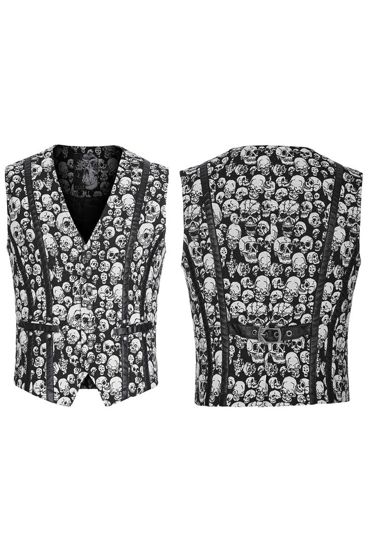 White/black Contrast Sleeveless Skulls Print Jacquard Hollow Gothic Vest