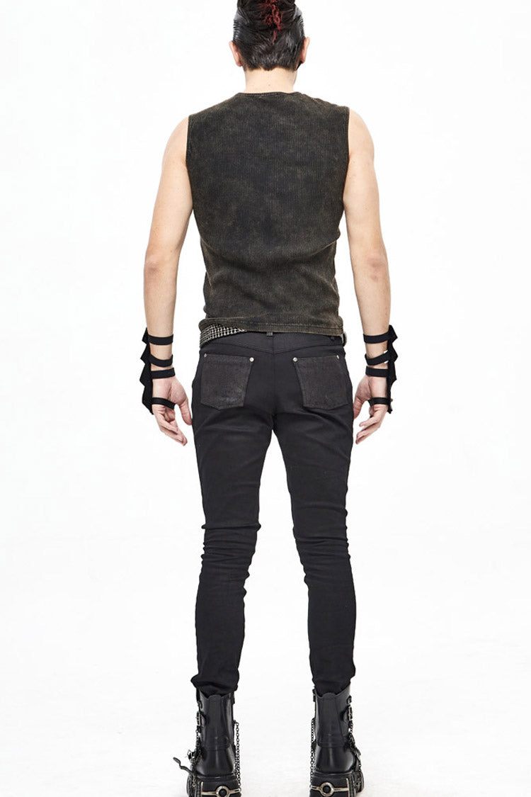 Brown Lace Up Striped Shoulder Armor Shape Chest Knitting Punk Vest