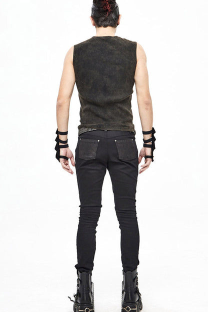 Brown Lace Up Striped Shoulder Armor Shape Chest Knitting Punk Vest
