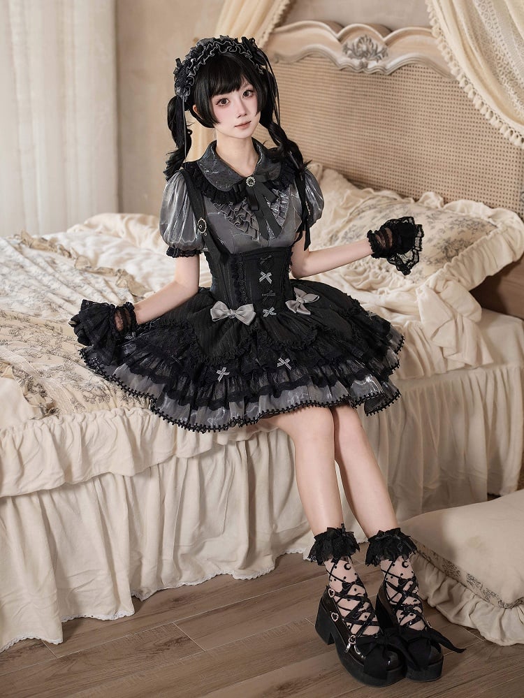 [pre-order Deadline: May 8] Classic Lace Ribbon Blouse + Suspender Tiered Dress Full Set + Complete Set