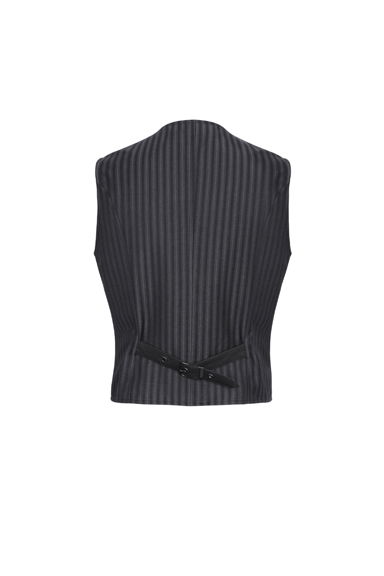 Black Striped V Collar Stitching Slim Gothic Vest