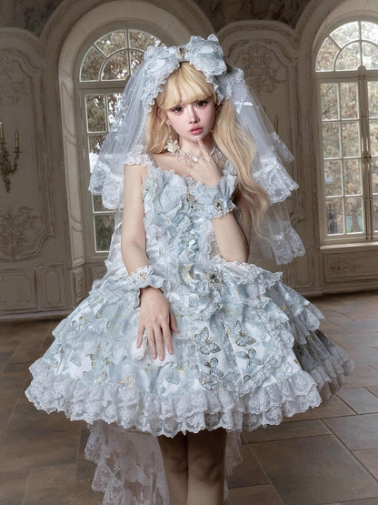 [pre-order Deadline: May 13] Blue/white/light Green Butterfly Fantasy Dress + Complete Set