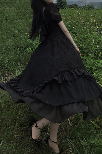 French Print Multi-layer Ruffled Short Sleeve Classic Lolita Dress