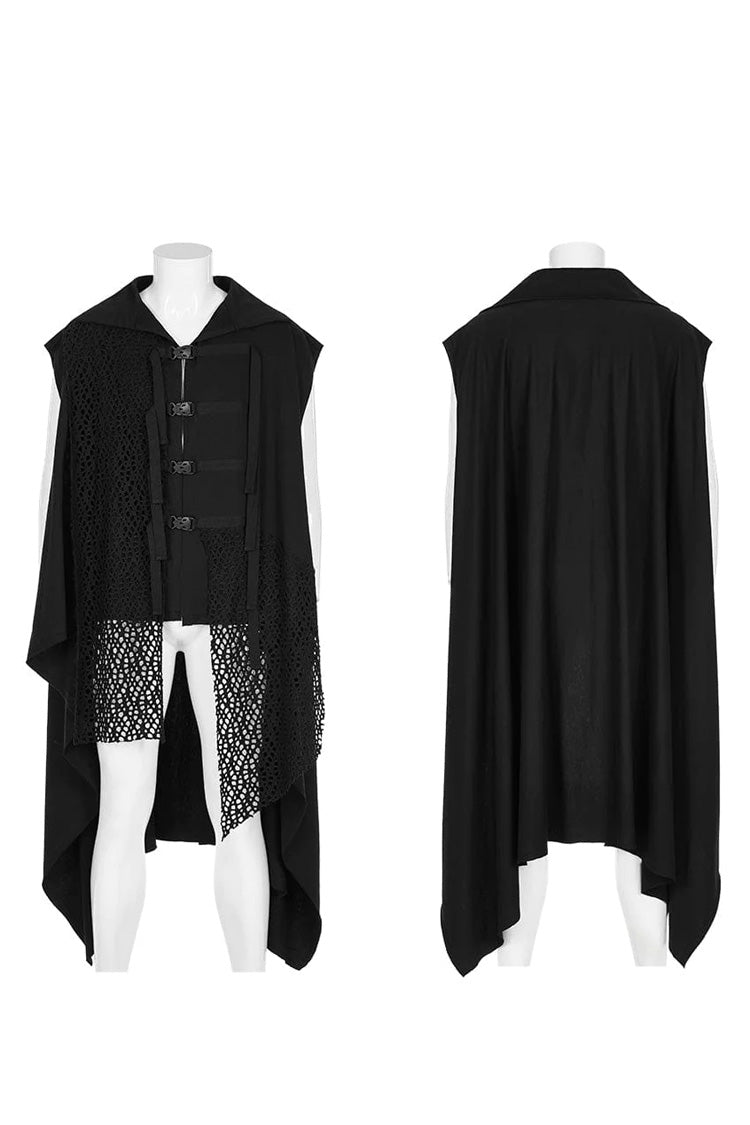 Black Lapel Collar Stitching Irregular Hem Webbing Buckle Steampunk Vest