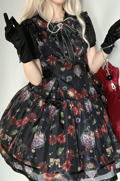 Retro Antique Cherry Sweet Lolita Dress + Jumper Skirt