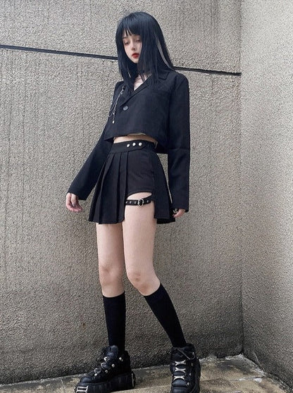 Jacket With Chain Strap + Split Metal Buckle Skirt