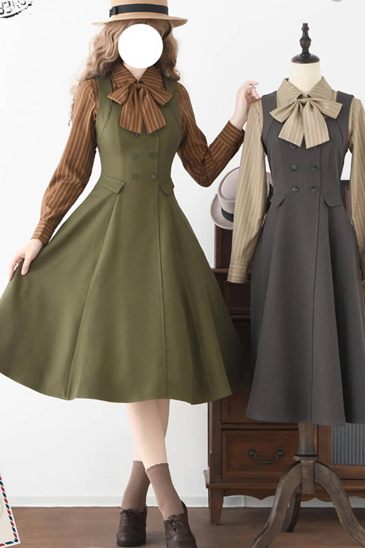 Green [misty Shirt Forest] Square Collar Sleeveless Ruffled British Style Classic Lolita Jsk Dress