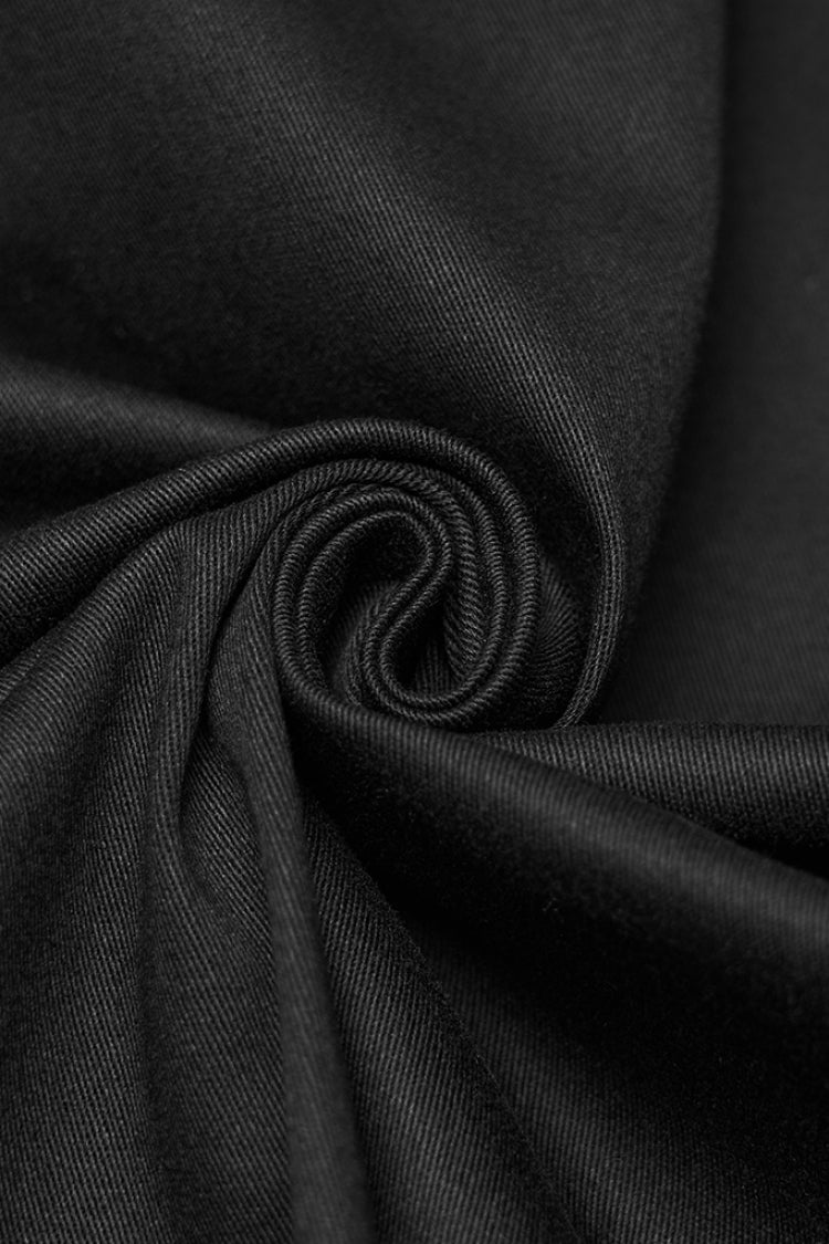Black Lapel Collar Long Sleeves Stitching Eyelet Punk Blouse