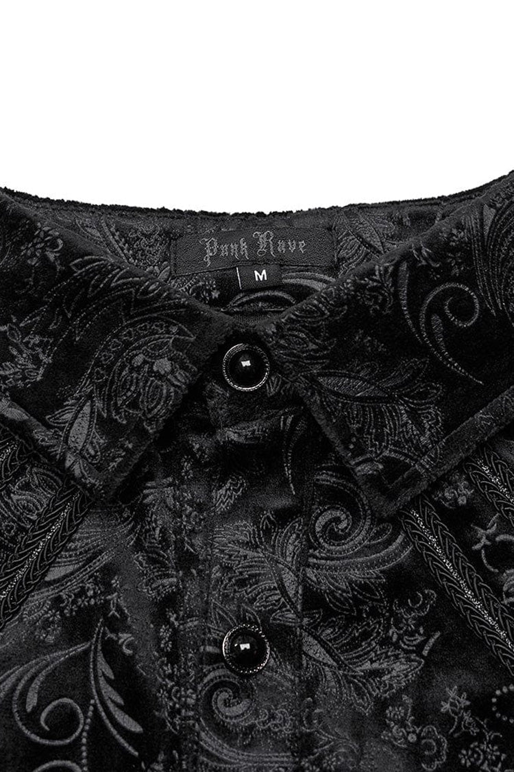 Black Long Sleeves Dark Pattern Print Webbing Decoration Gothic Blouse