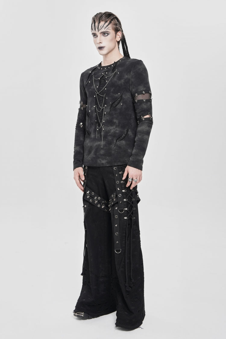 Black Long Sleeves Cutout Rivets Chain Punk Blouse