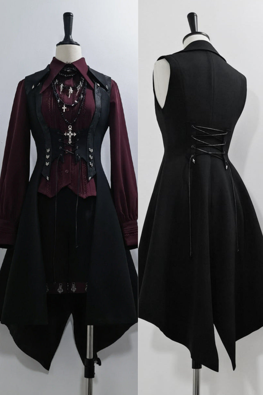 Red Black 4.0 Retro Dark Long Vest Prince Set