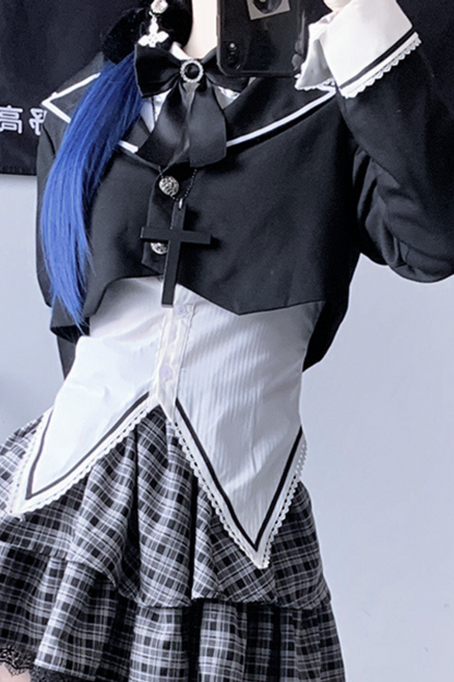 Gothic Style Shirt + Plaid Skirt + Ribbon + Necktie