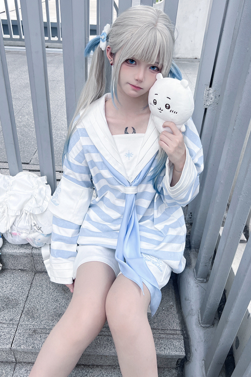 [angel Style] [pre-order] Striped Sailor Collar Subculture Top + Shorts