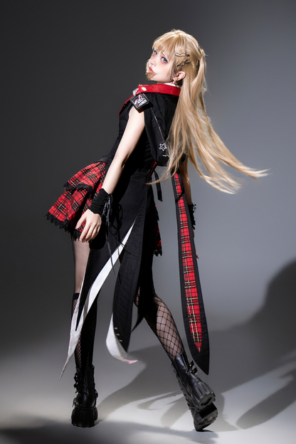 [pre-order] Bunny Rock Star Girl Hooded Jacket + Blouse + Plaid Skirt