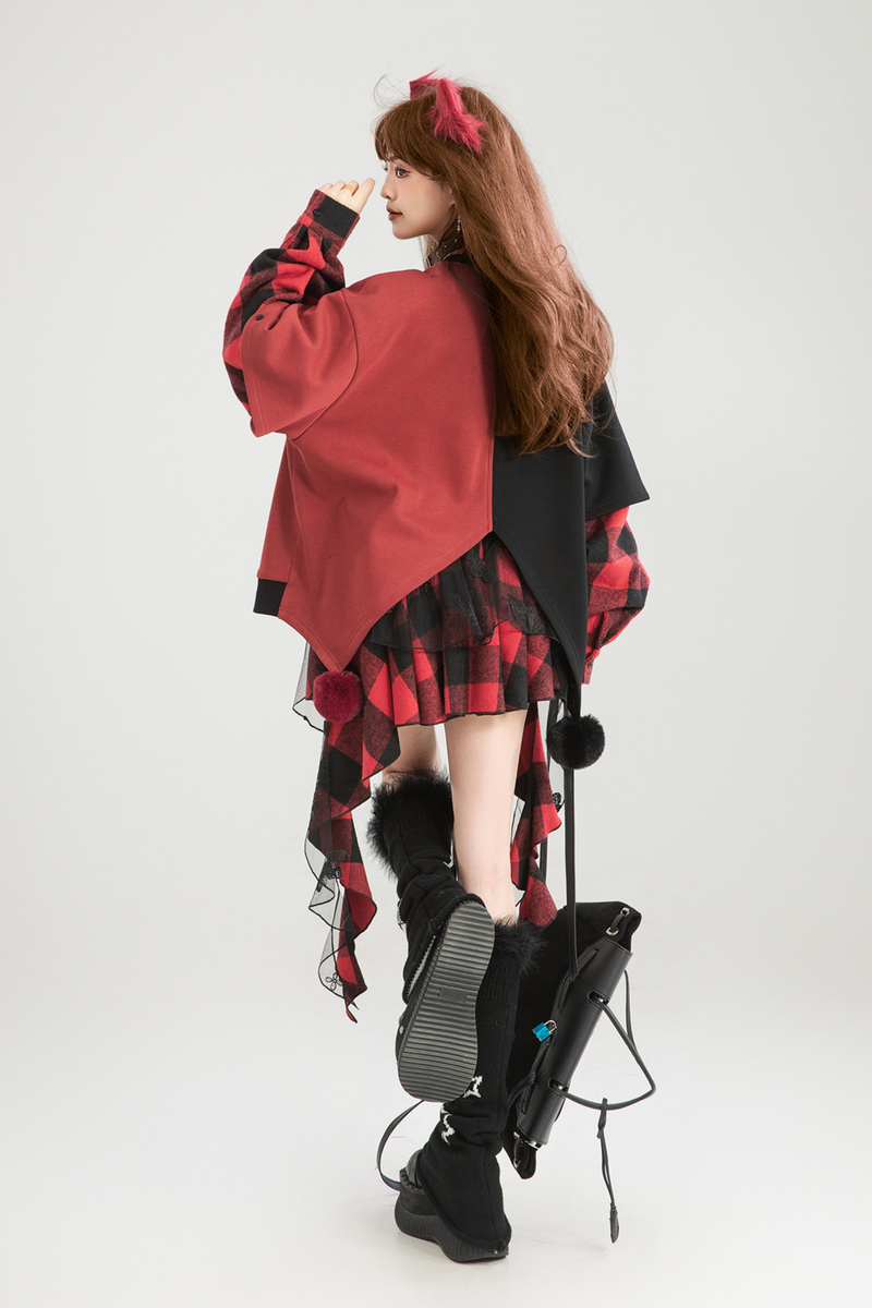 Playful Color Devil Loose Block Top + Checkered Skirt