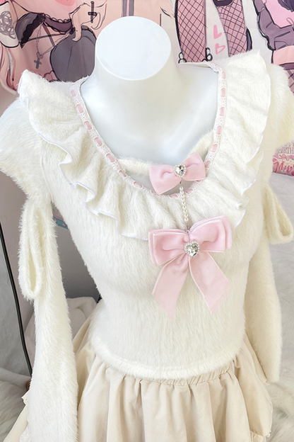 Sweet Girly Ribbon Top + Tiered Skirt