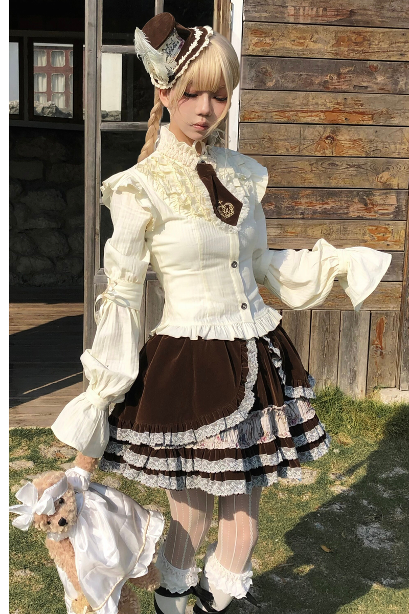 Lace Ruffle Puff Sleeve Blouse