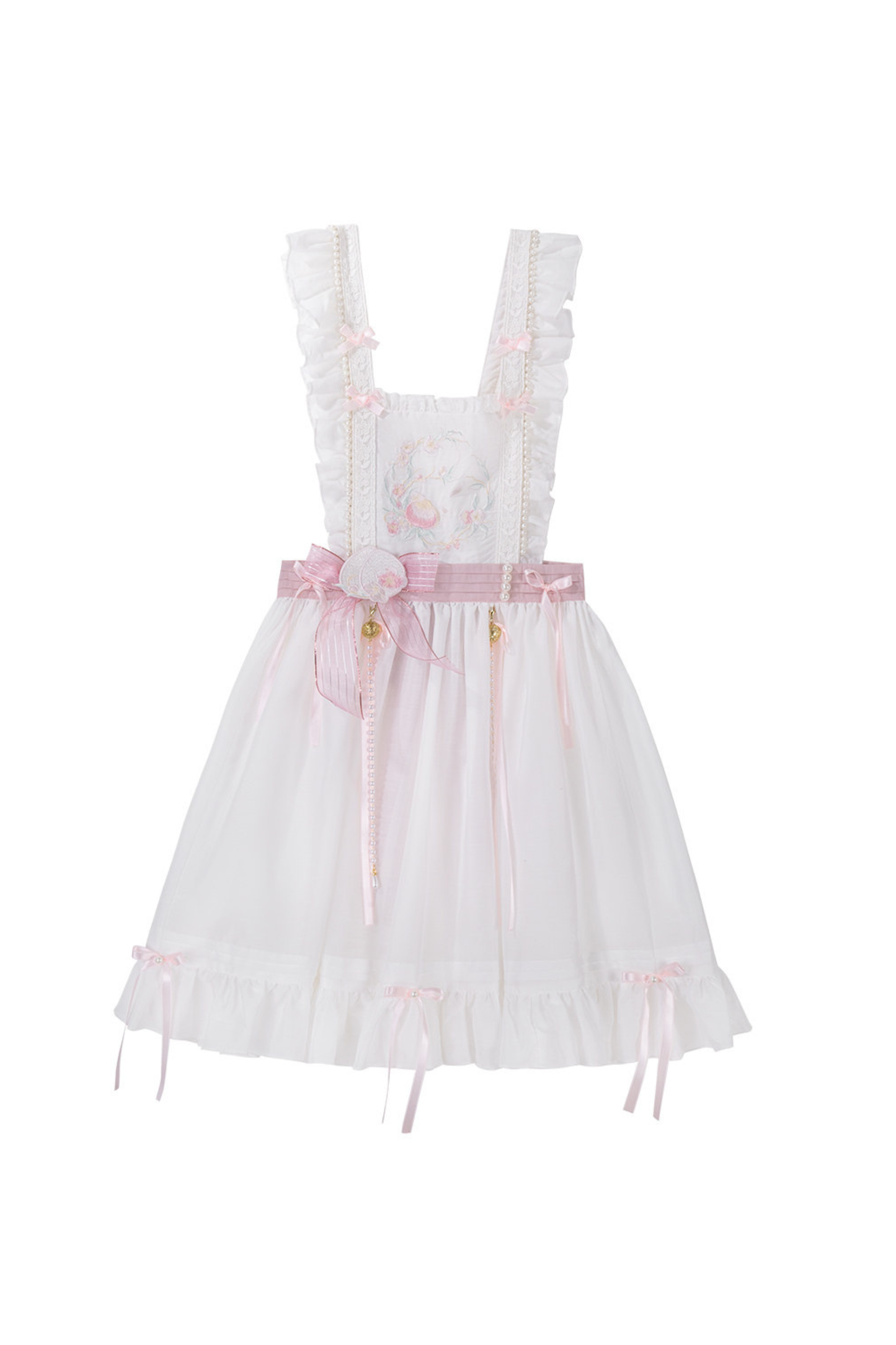 Retro White Peach Petticoat Dress Set