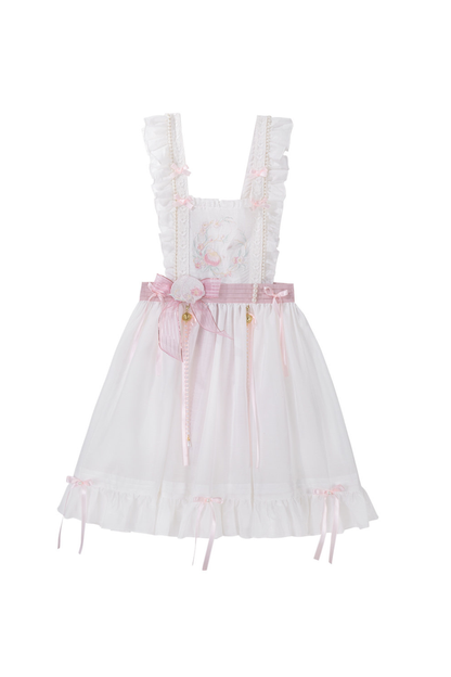Retro White Peach Petticoat Dress Set