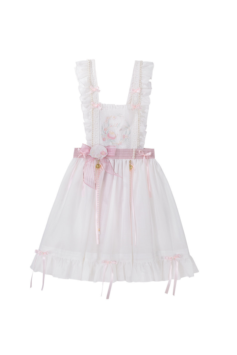 Retro White Peach Petticoat Dress Set