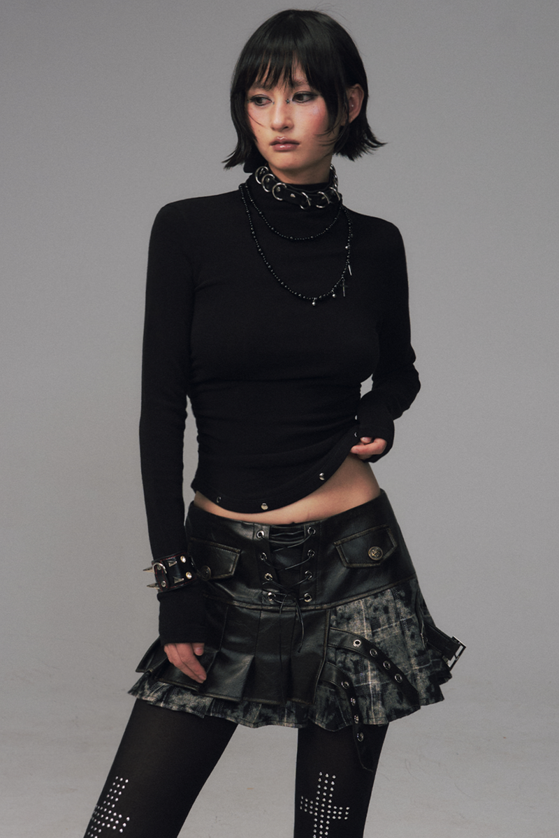 Punk Rivet Knit High Neck Top