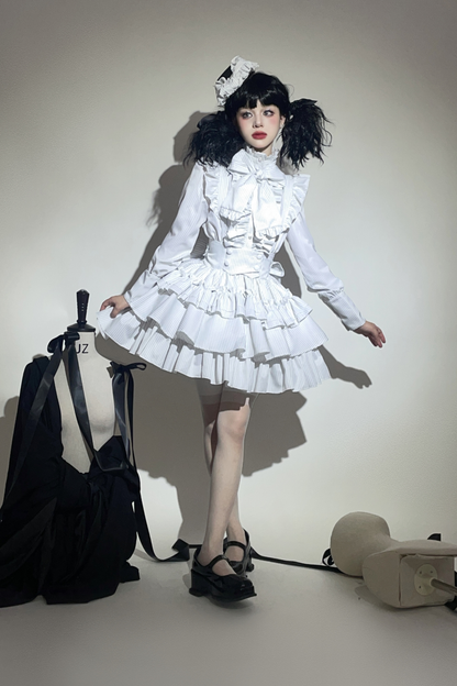 Striped Gothic Lolita Shirt + Tiered Skirt