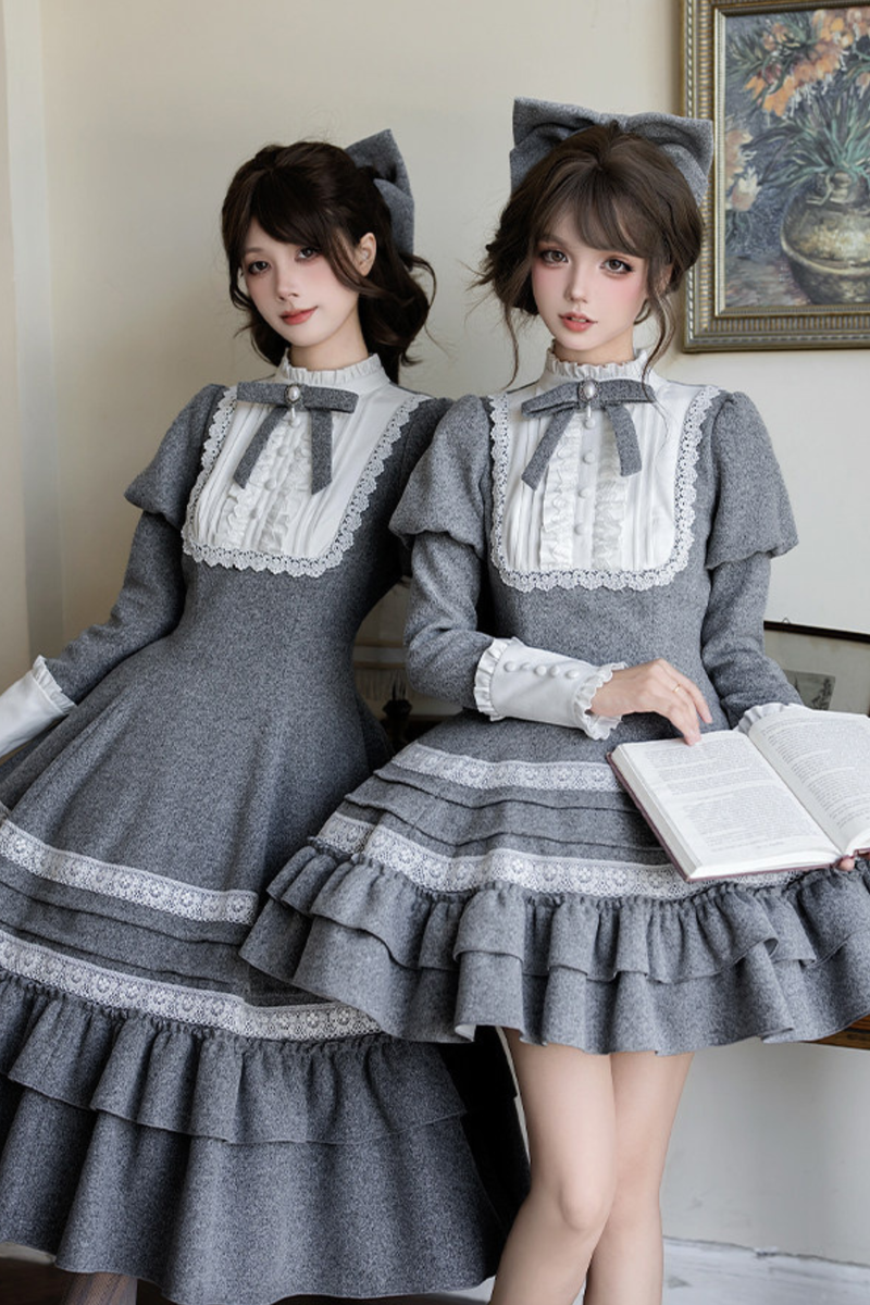 Ruffled Cape Coat + Dress + Hair Accessories + Brooch