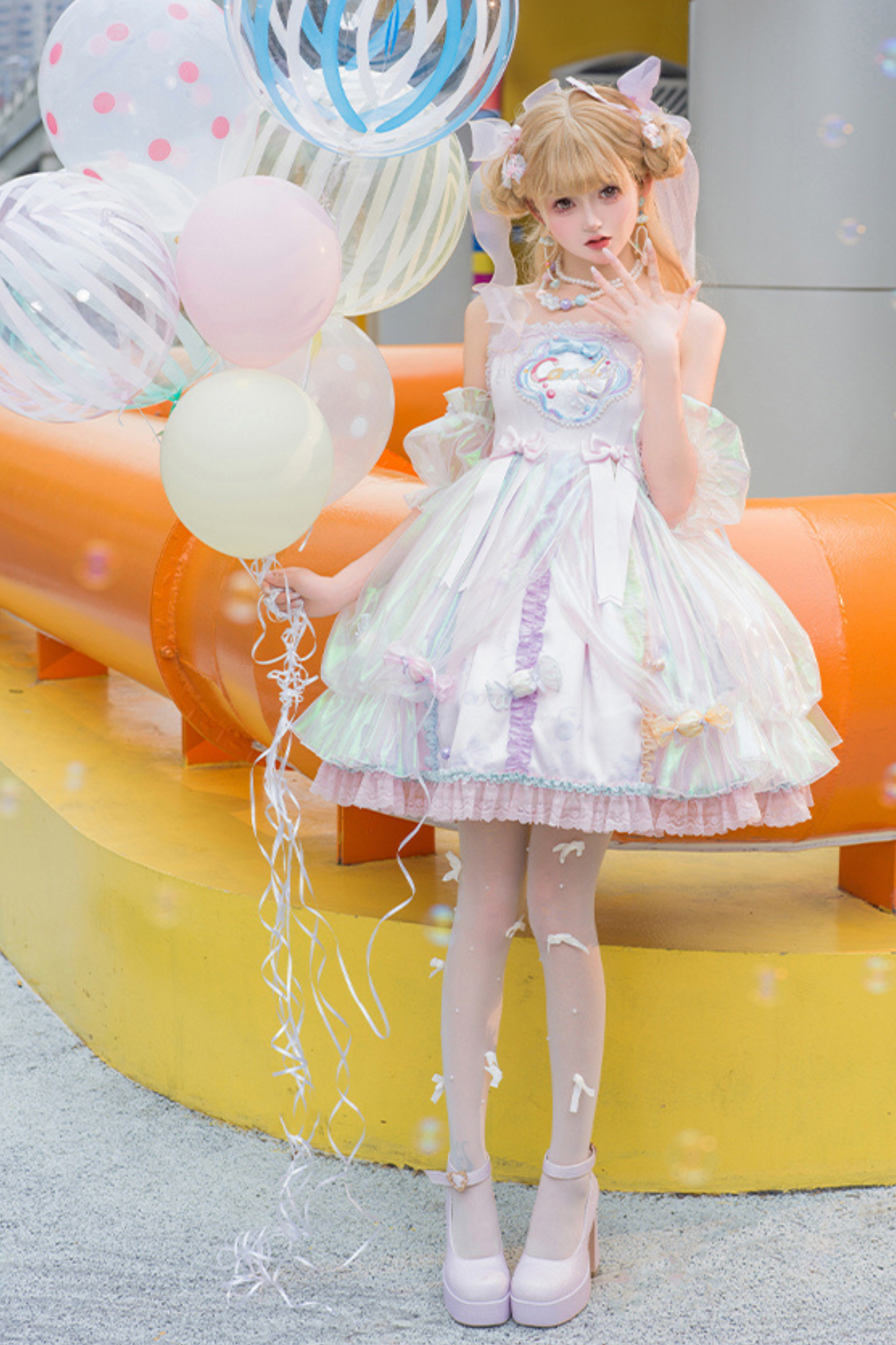 Candy Pop Balloon Lolita Jumperskirt + Pearl Necklace