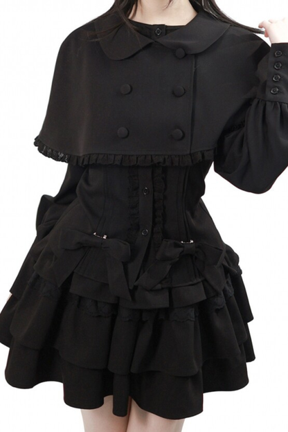Ruffled Dress + Short Cape + Shirt + Skirt