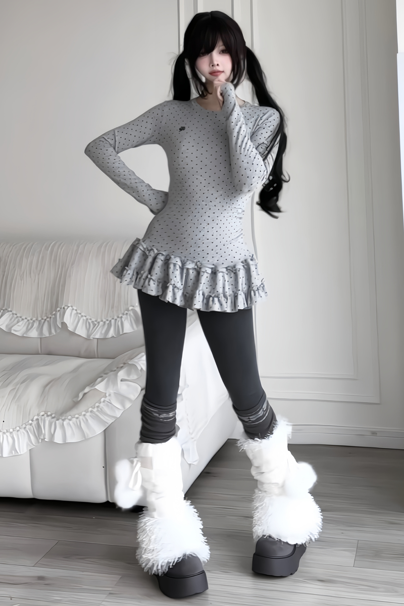Polka Dot Slim Frill Top