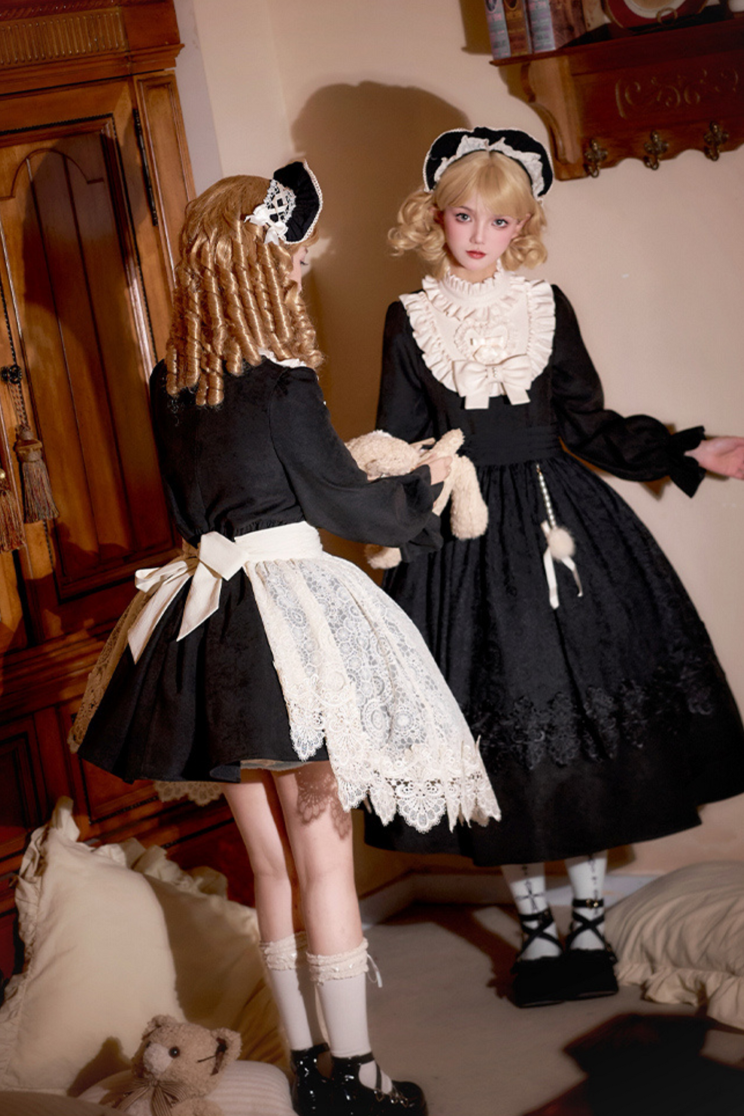 [pre-order] Dark Doll Lolita Dress + Apron + Ribbon + Headband