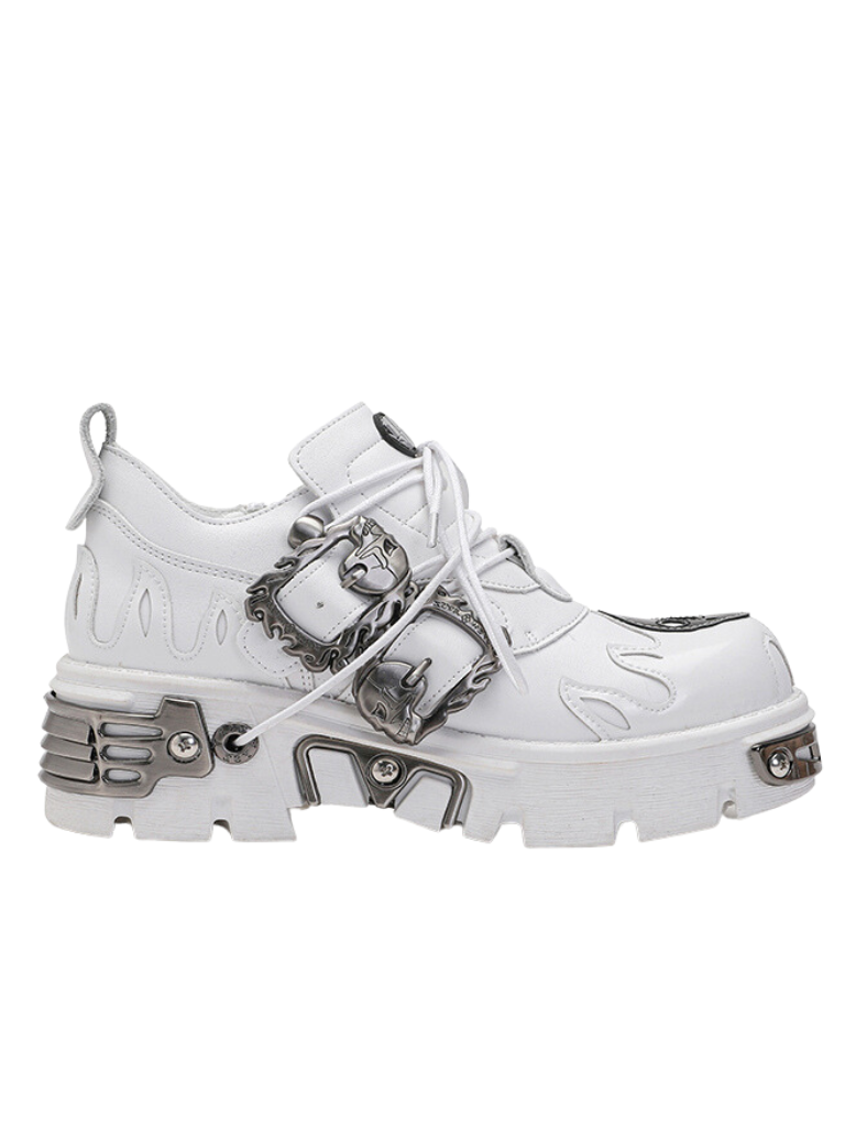 Dark Punk Flame Skull Metal Buckle Sneaker Shoes