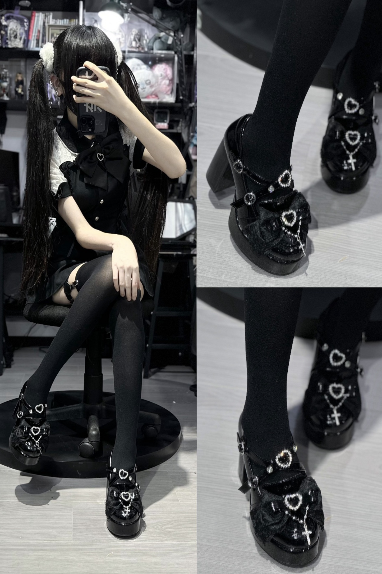 Stone Heart Ribbon Platform Shoes