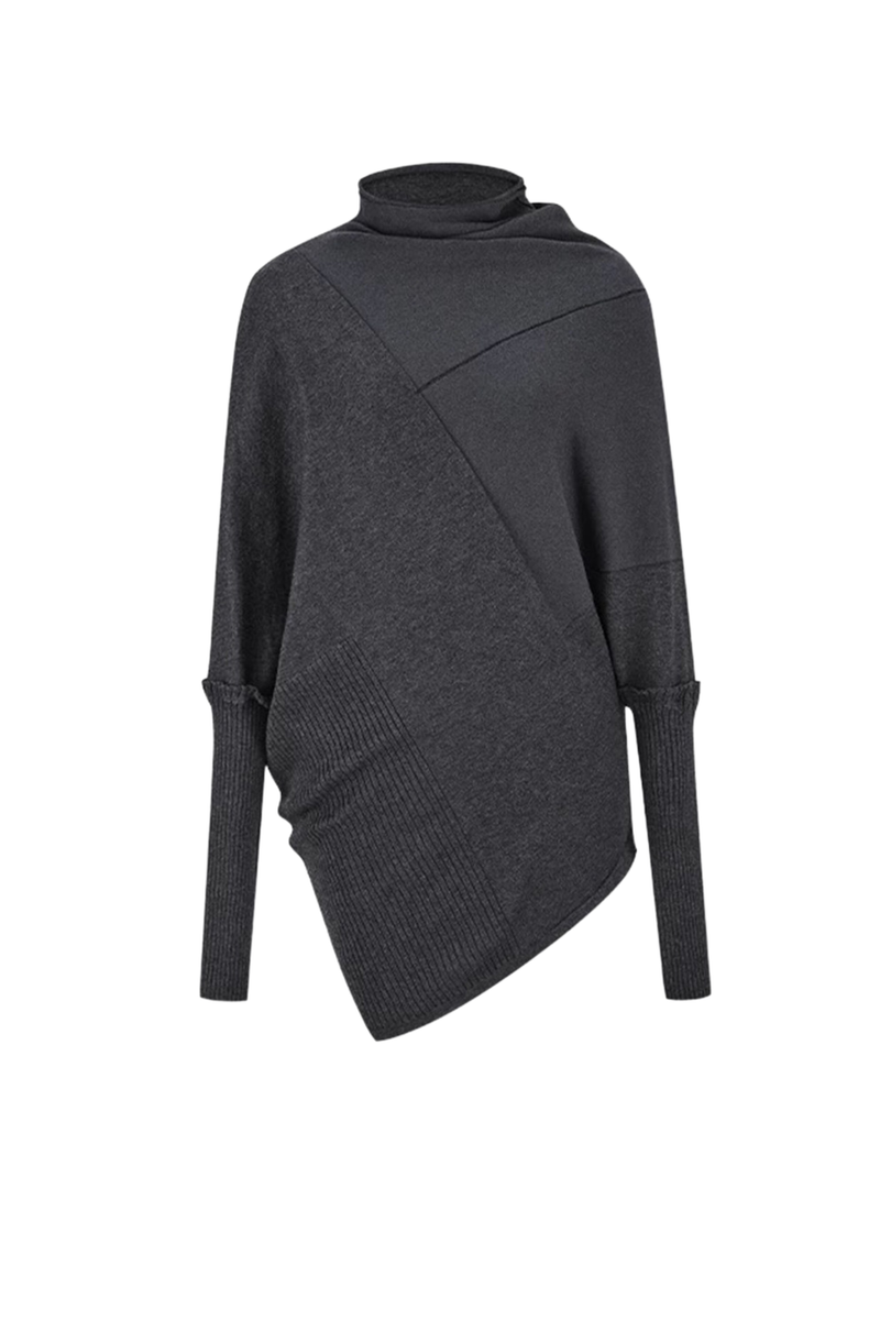 Dark Asymmetrical Turtleneck Top