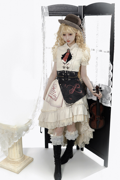 Lolita Puff Sleeve Top + Asymmetrical Skirt + Corset