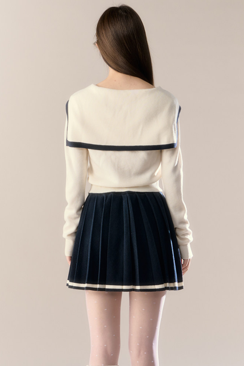 Sailor Ribbon Cardigan + Pleated Skirt
