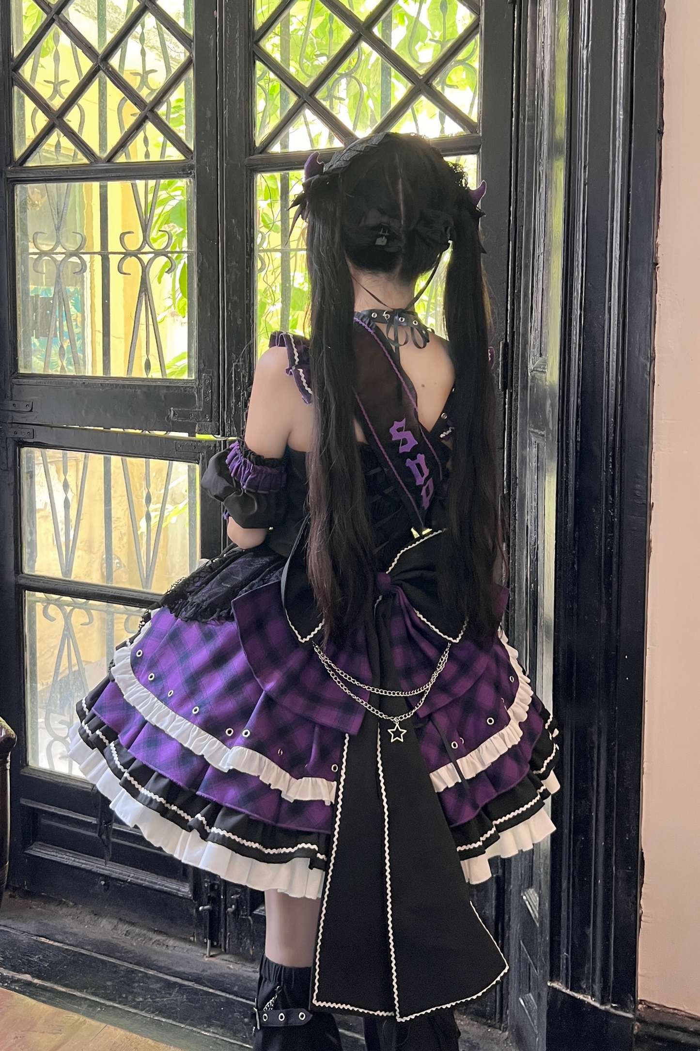 Dark Series Plaid Lolita Dress + Headband + Tail