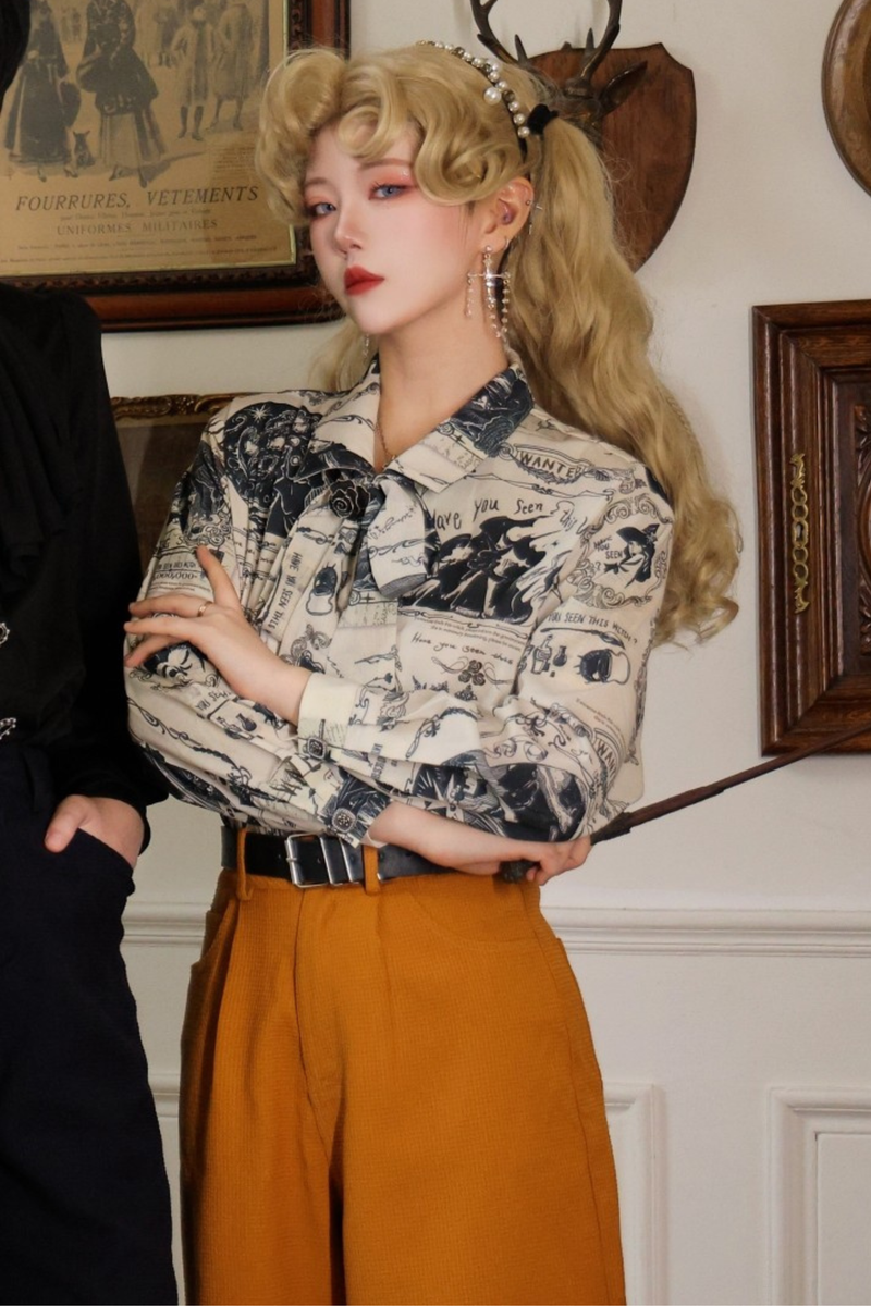 Lantern Sleeve Ribbon Handsome Blouse