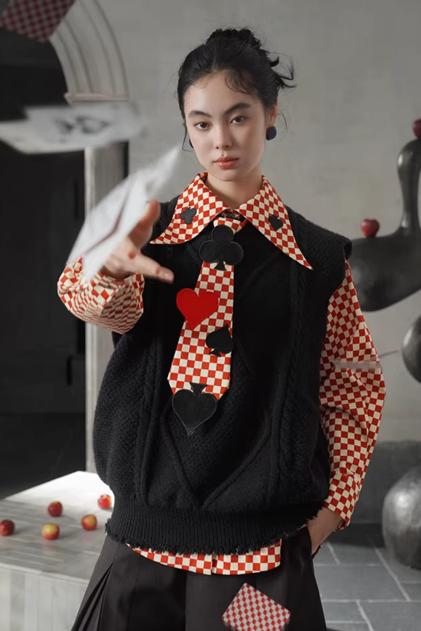 Retro Plaid Playing Card Design Blouse
