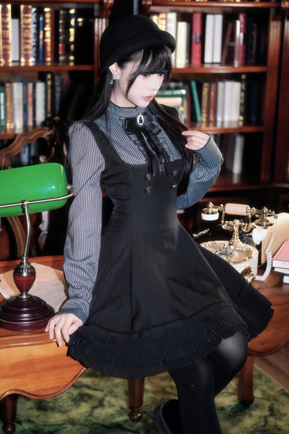 Dark French Patchwork Stripe Dress