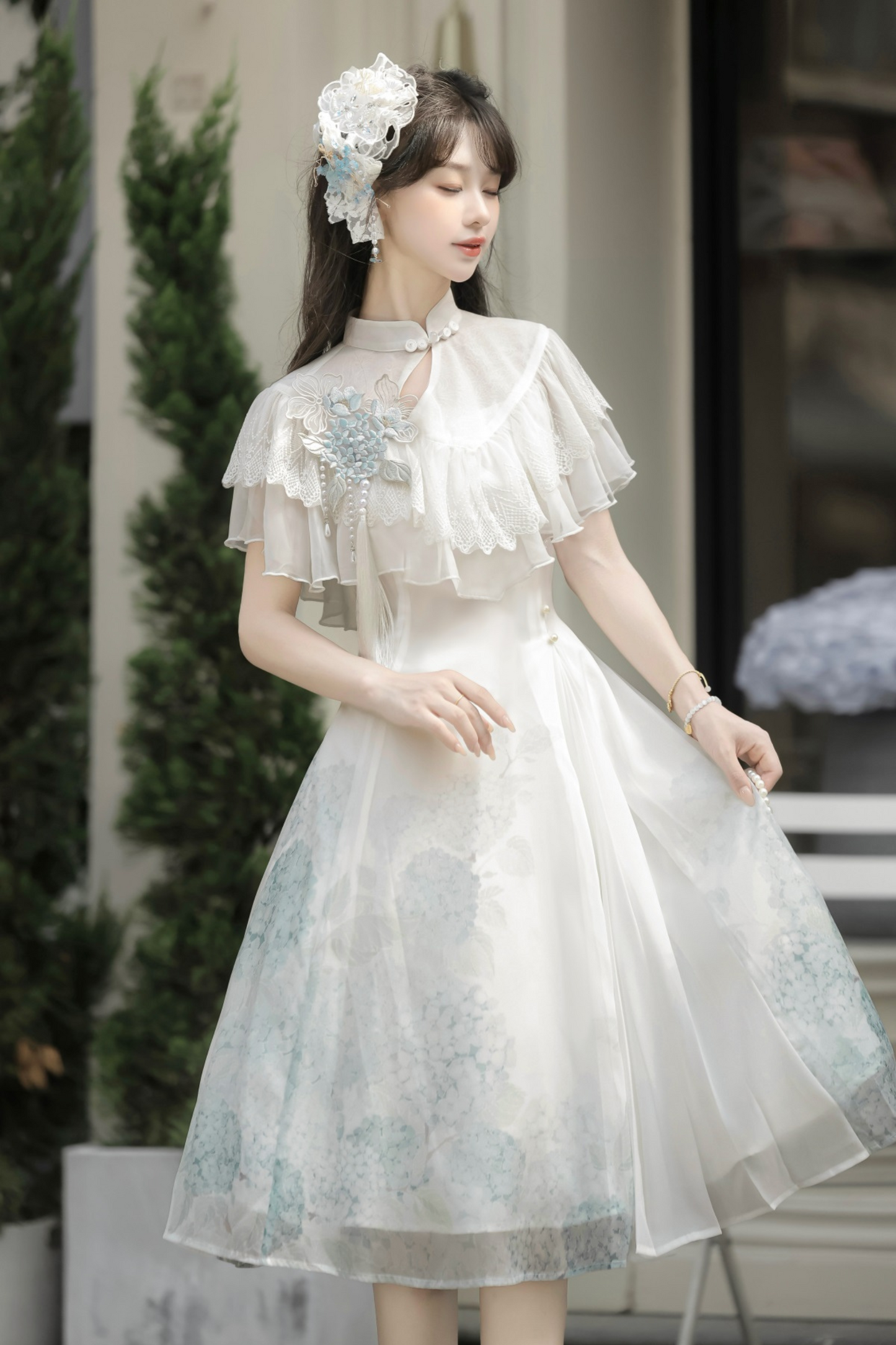 Hydrangea Letter Lolita Suspender Dress + Shawl