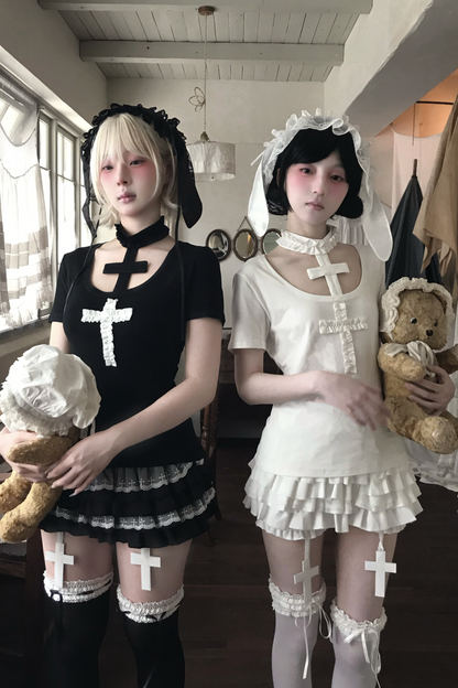 Gothic Style Cross T-shirt + Cross Collar + Pumpkin Pants