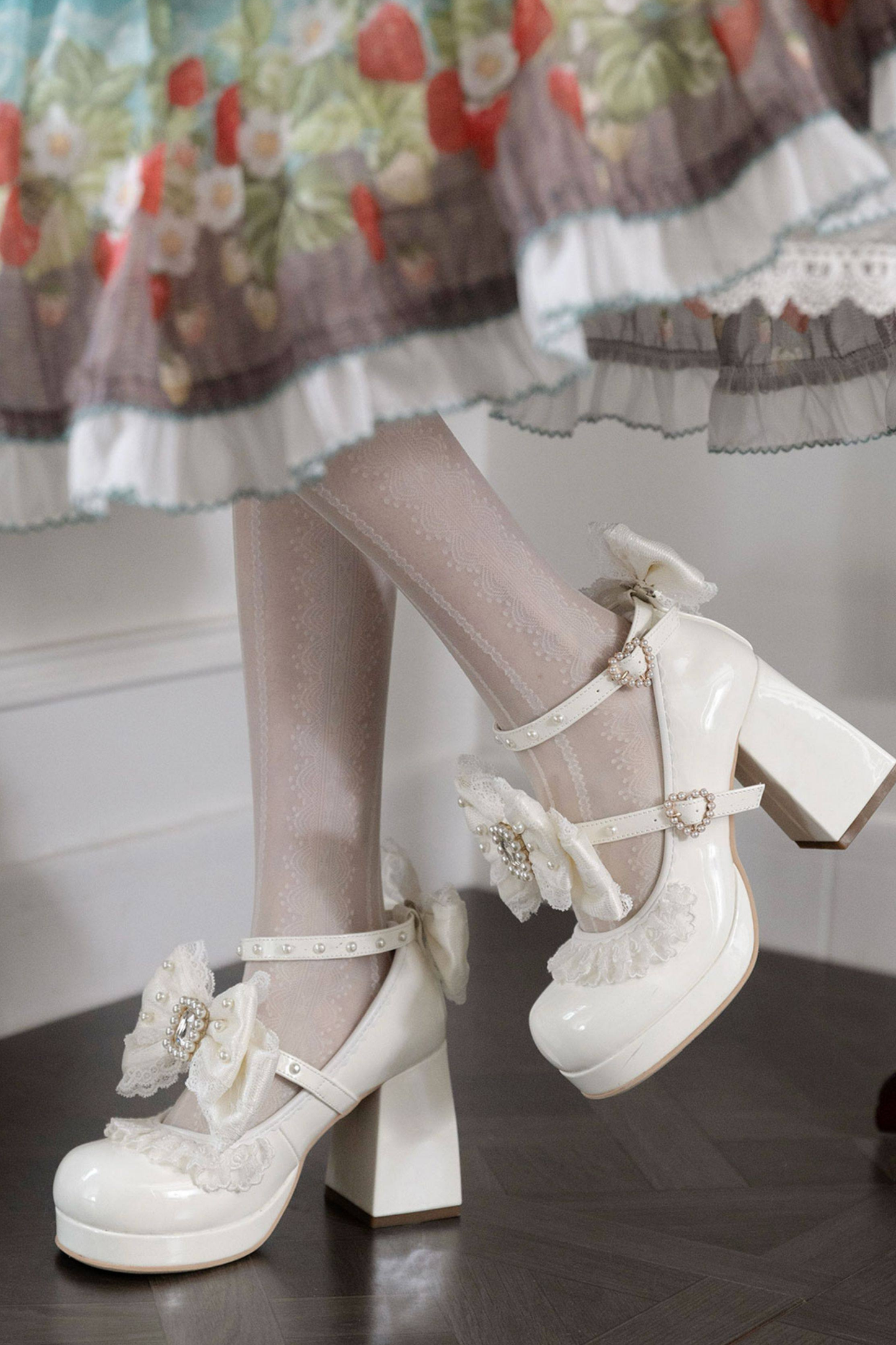 Polka Dot Lolita Ribbon High Heels