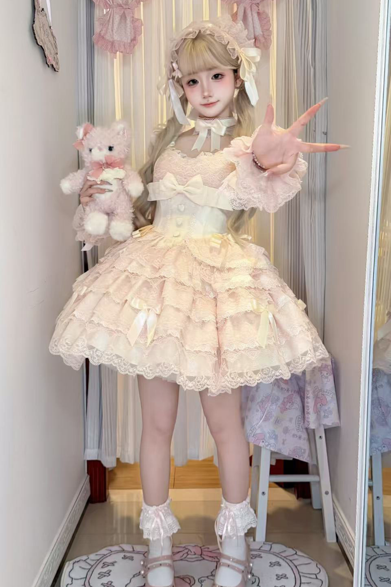 [pre-order] Princess Ballet Tiered Lolita Dress + Headband + Necklace + Sleeves + Tail