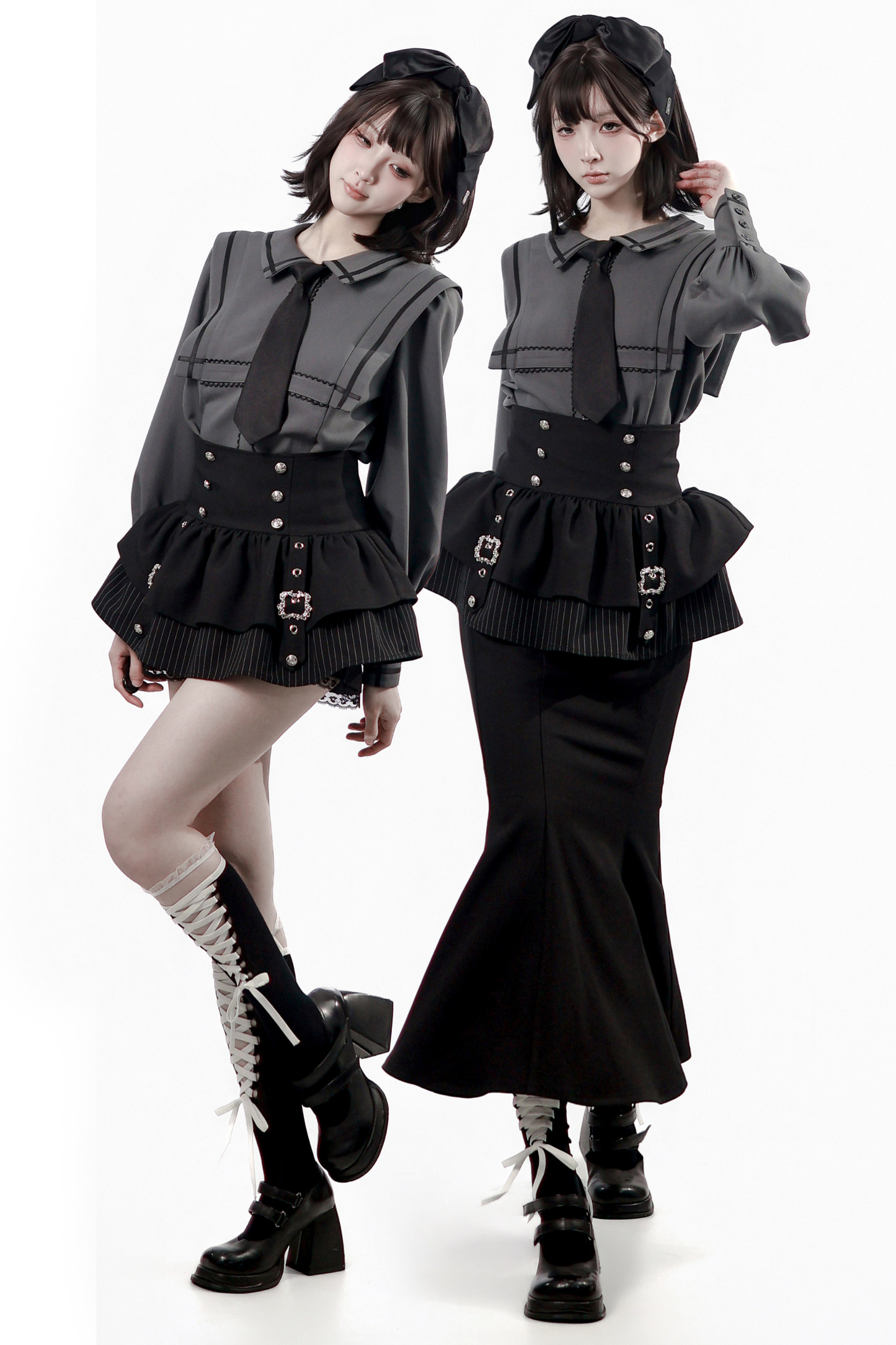 Dark Color Shirt + Mermaid Skirt + Shorts + Girdle + Tie