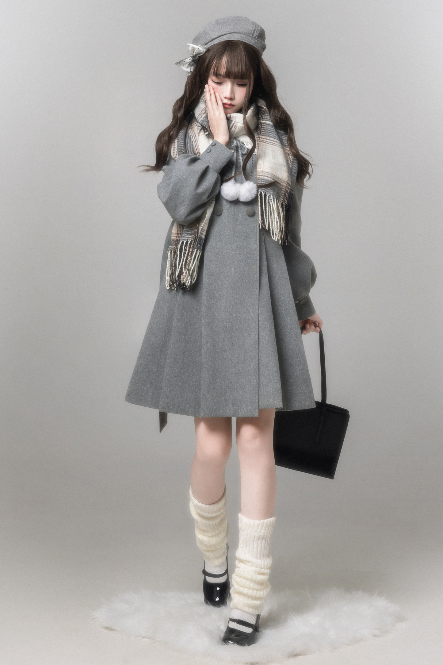 Sweet Flared Coat + Skirt + Shirt + Beret