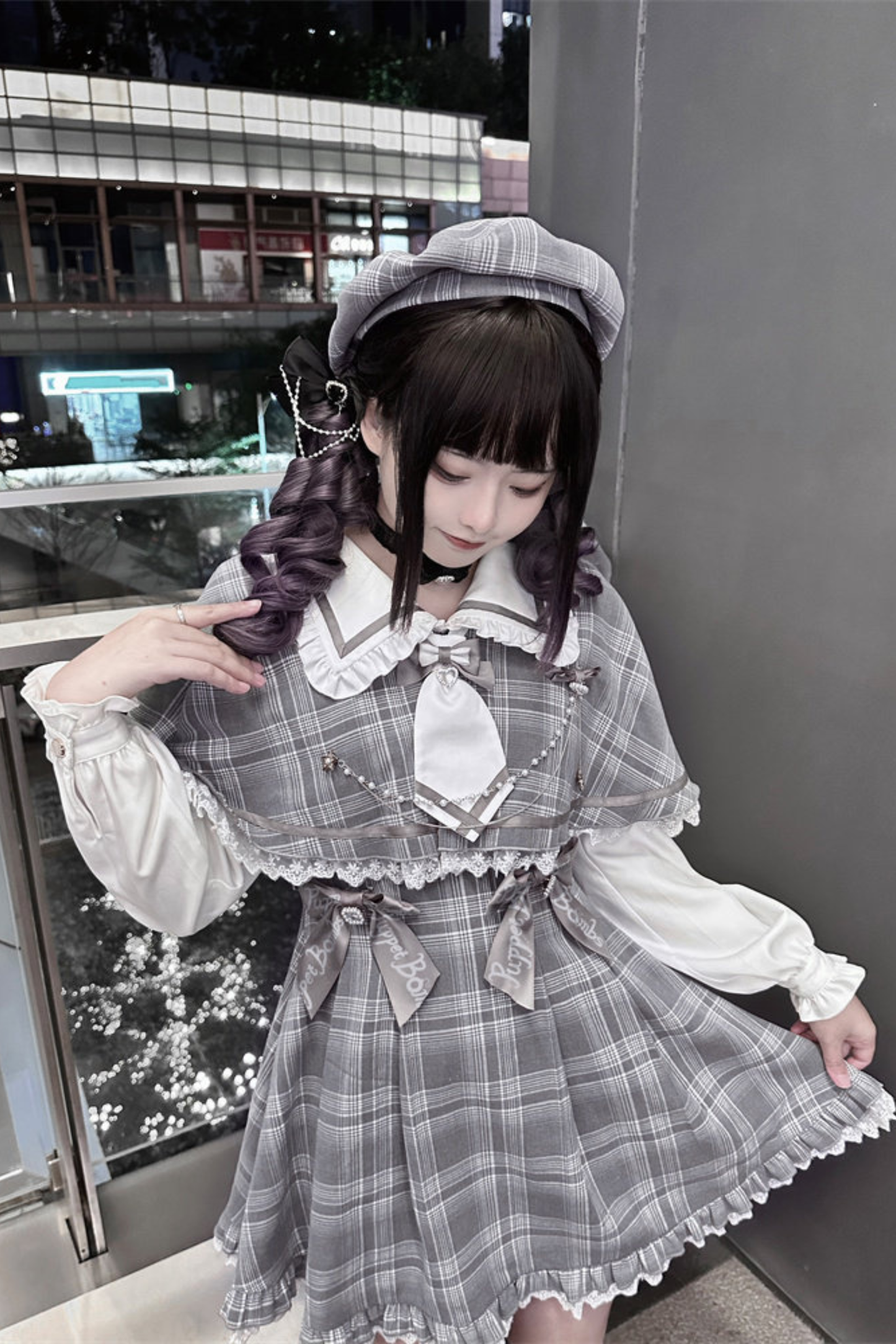 Plaid Sweet Cape Design Dress