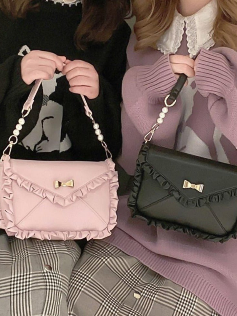Bag With Heart Strap and Bow Ruffle
