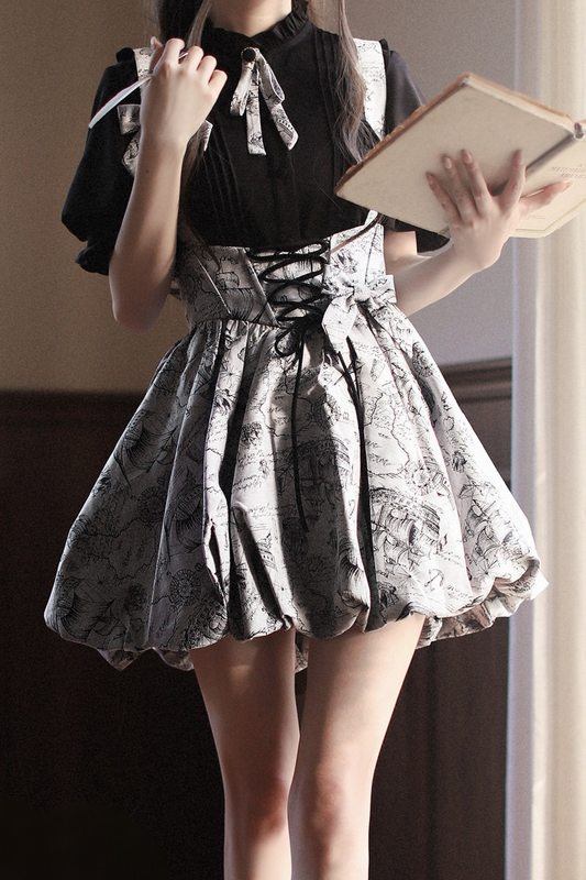[pre-order] Retro Suspender Skirt + Shirt + Ribbon Necktie + Ribbon