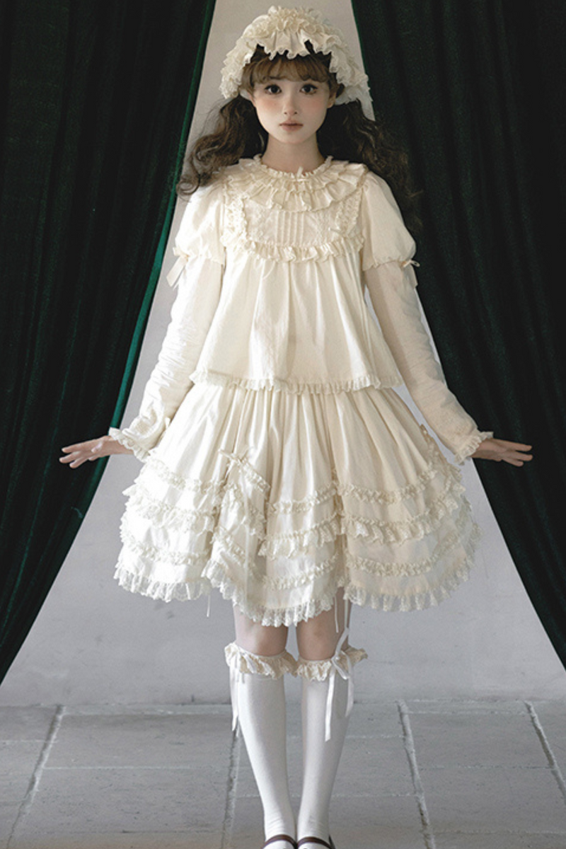 [pre-order] Marionette Lolita Jumper Skirt + Ruffle Collar Top + Flare Skirt + Lolita Dress